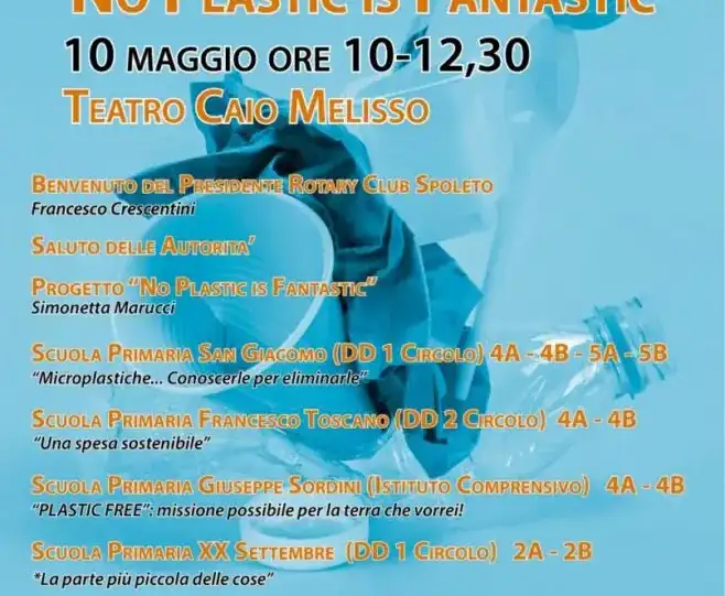 manifesto no plastic is fantastic, azzurro con scritte gialle